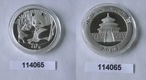 10 pièce d'argent yuan Chine Panda 1 once d ' argent fin 2005 Stgl. (114065)