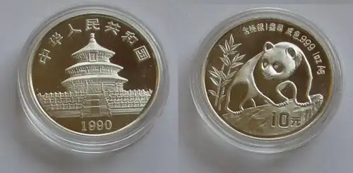 10 Yuan Silber Münze China Panda 1 Unze Feinsilber 1990 Stgl. (131833)