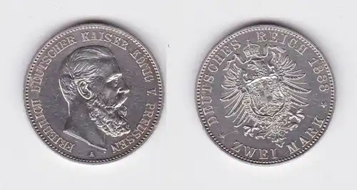 2 Mark Argent Pièce Prusse Kaiser Friedrich 1888 vz+ (130899)