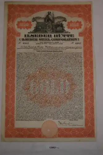 1000 dollars action Ilseder Hütte (Ilsedeer Steel Cooperation) août 1928 (128821)