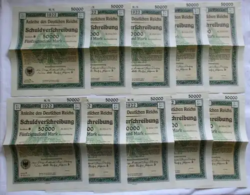 10x 50.000 Mark action obligations du Reich allemand Berlin 1922 (129678)