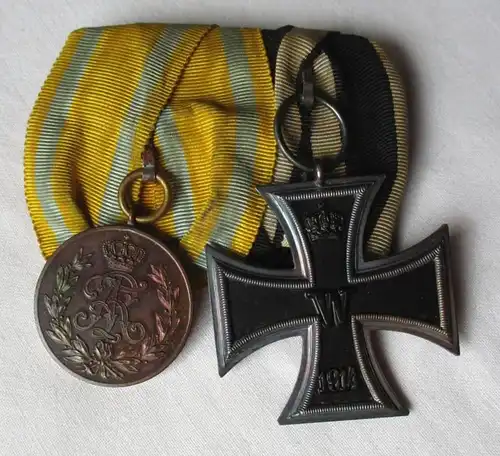 2er Ordensspange Sachsen Friedrich August Medaille + Eisernes Kreuz (145792)