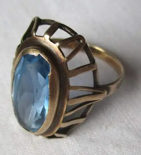 schöner 333er Gold Damen Ring Art Déco Stil mit großem blauem Stein (109361)