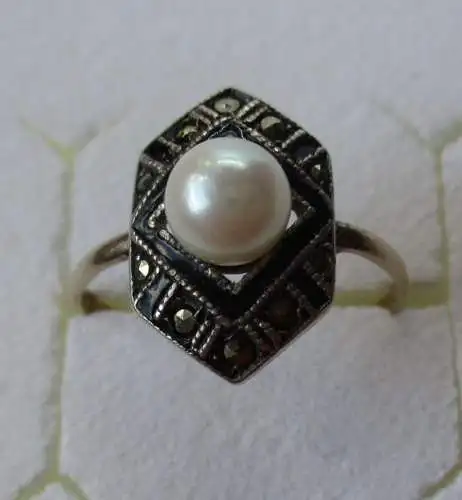 bague en or de 333 avec perle dans le style Art Déco (127478)