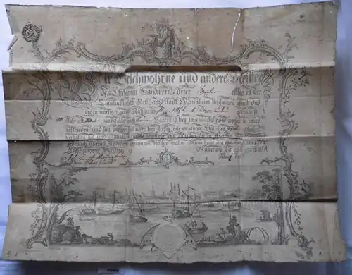 merveilleux vieux artisan lettre de la ville de Mannheim 1778 avec la marque (102470)