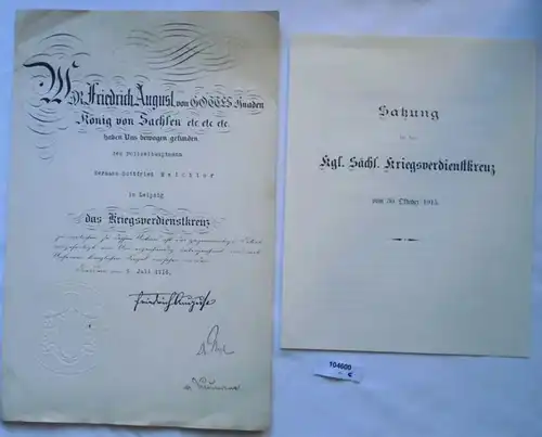 document rare Saxe sur la croix du mérite de la guerre 1916