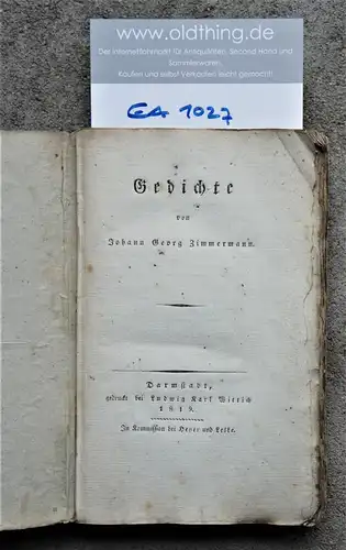 Zimmermann, Johann Georg: Gedichte. 