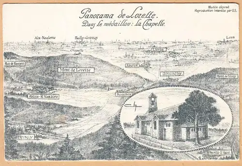 CPA Panorama de Lorette, Dans le medaillon: La Chapelle, Feldpost, gel. 1915