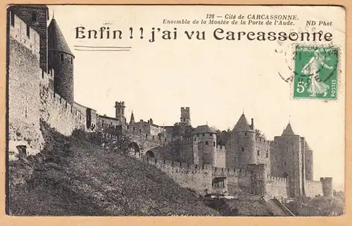 CPA Carcassonne, Ensemble de la Montee de la Porte de l'Aude, gel. 1913