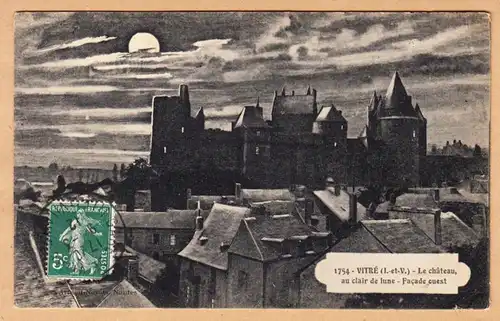 CPA Vitre, Le Chateau au clair de lune, Facade-ouest, gel.