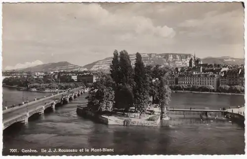 CPA Geneve, Ile J. J. Rousseau et le Mont Blanc, ungel.