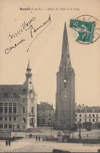 CPA Redon, Hotel de Ville et la Tour, gel. 1911