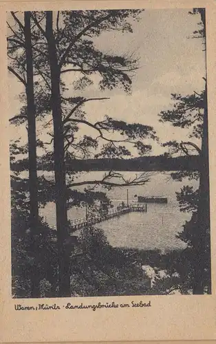 AK Waren Müritz, Landungsbrücke am Seebad, ungel.