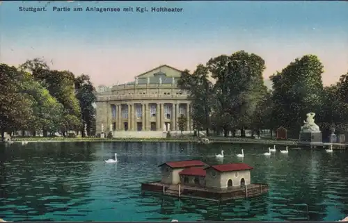 AK Stuttgart Partie am Anlagensee, gelaufen 1913