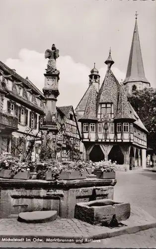 Michelstadt, Marktbrunnen und Rathaus, ungelaufen