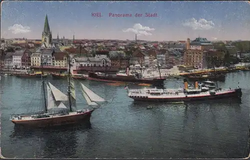Kiel, Panorama, Stadtansicht, Hafen, Schiffe, gelaufen 1929