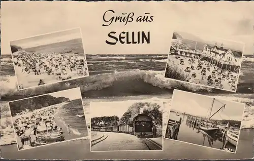 Gruß aus Sellin, Strand, Hafen, Eisenbahn, ungelaufen