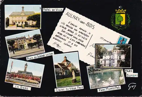 CP Souvenir de Aulnay sous Bois, Hotel de Ville, La Gare, Parc, ungelaufen