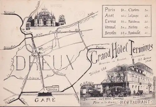 CPA Dreux, Grand Hôtel Terminus, Térasse de L Hôtel Terminus, Place de la Gare, ungelaufen