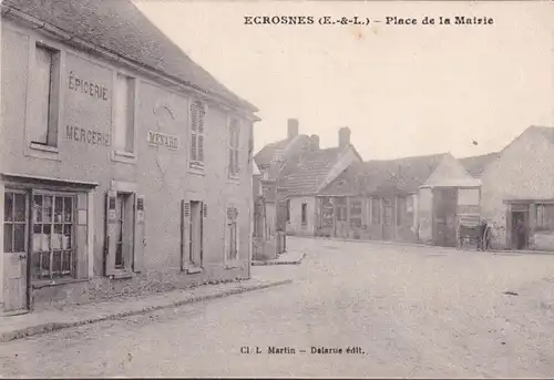 CPA Écrosnes, Place de la Mairie, Épicerie, Mercerie, Menard Café, ungelaufen