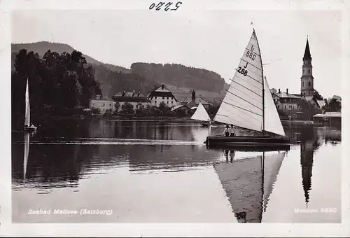 AK Mattsee, Ortsansicht, Kirche, Segelboot, ungelaufen