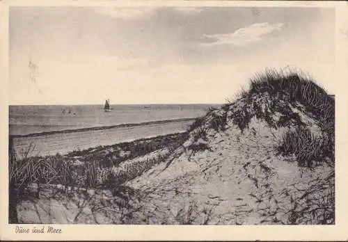 AK St. Peter Ording, Dune et mer, voilier, couru en 1951