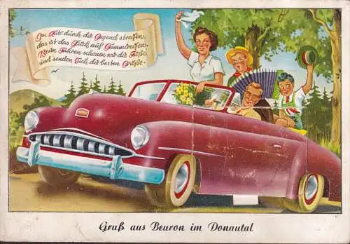 AK Gruss aus Beuron, Rücksackkarte, gelaufen 1954