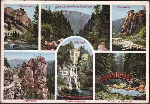 AK Goslar, Rabowklippe, Löwenklippe, Adlerklippe, Romkerwasserfall, gelaufen 1931