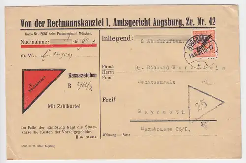 DR 1930, Augsburg, Nachnahme Brief m. EF 50 Pf. Dienstmarke n. Bayreuth. #759