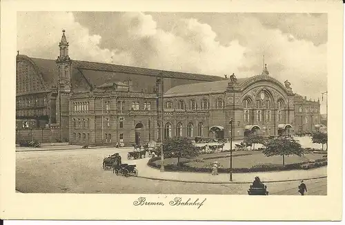 Bremen Hauptbahnhof, ungebr. sw-AK m. Pferdekutschen