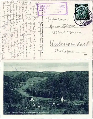 1935, CHRISTGARTEN über Nördlingen, Landpost Stpl. rücks. auf AK m. 6 Pf. 