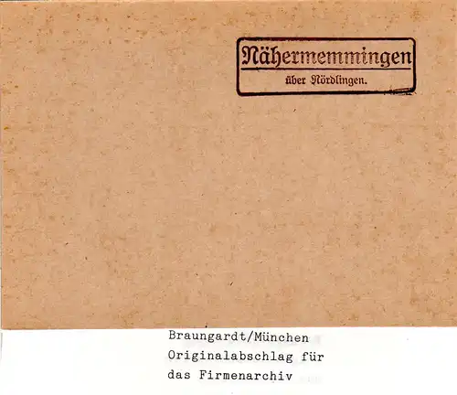 Landpoststellen Stpl. NÄHERMEMMINGEN über Nördlingen, Originalprobe aus Archiv