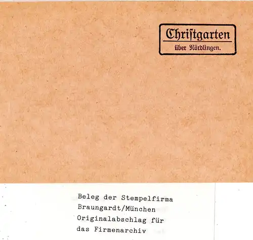 Landpoststellen Stpl. CHRISTGARTEN über Nördlingen, Originalprobe aus Archiv