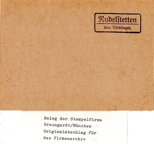 Landpoststellen Stpl. RUDELSTETTEN über Nördlingen, Originalprobe aus Archiv