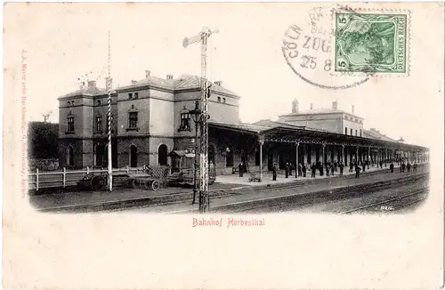 Belgien, Herbesthal Bahnhof, 1905 m. dt. Bahnpost Cöln-Verviers gebr. sw-AK