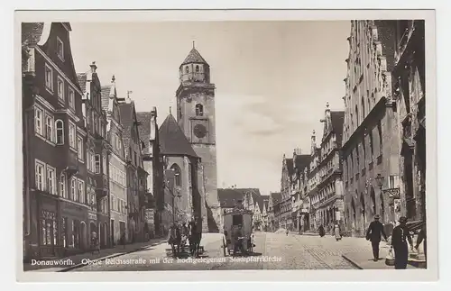 Donauwörth, Obere Reichsstrasse m. Geschäften u. Pferde Fuhrwerk, ungebr. sw-AK