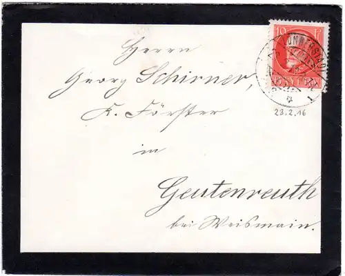 Bayern 1916, EF 10 Pf. Friedensdruck auf Trauer Brief v. LONNERSTADT. Geprüft.