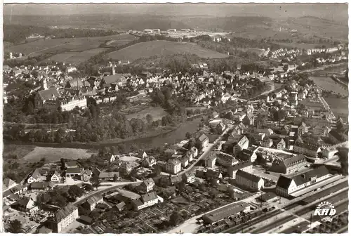 Donauwörth, Luftaufnahme m. Bahnhof u. neu erbauter Kaserne, 1968 gebr. Foto-AK