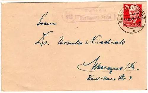 DDR 1949, Landpost Stpl. 10 TETTAU über Glauchau auf Brief m. 24 Pf.