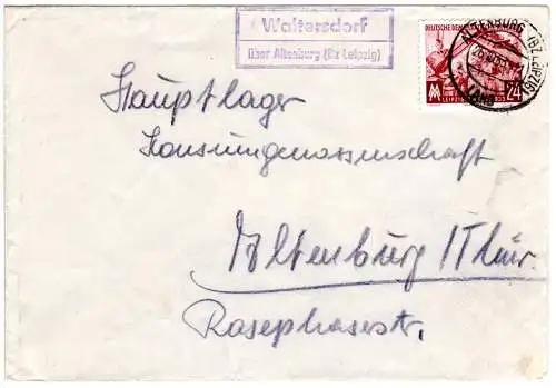 DDR 1953, Landpost Stpl. WALTERSDORF über Altenburg auf Brief m. 24 Pf.