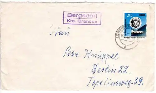 DDR 1963, Landpost Stpl. BERGSDORF Krs. Gransee auf Brief m. 20 Pf.