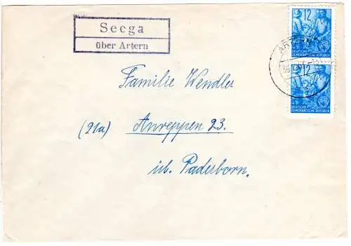 DDR 1953, Landpost Stpl. SEEGA über Artern auf Brief m. 2x12 Pf.