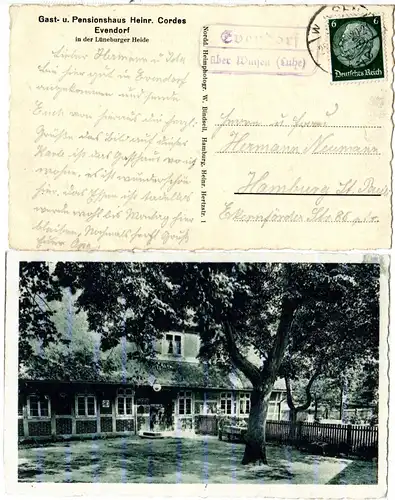 Landpost Stpl. EVENDORF über Winsen (Luhe) auf sw-AK m. Gasthaus H. Cordes