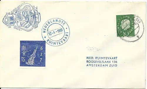 BRD 1961, 10 Pf. auf Brief m. NL. Raketenpost Marke u. 1st Man in Space Cachet