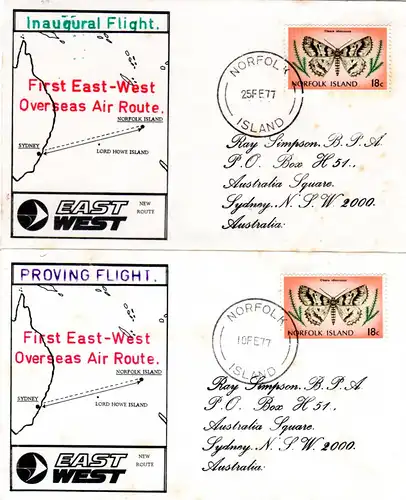 Solomon Islands 1976, 2 RAAF Flight covers to Lord Howe and Norfolk Island