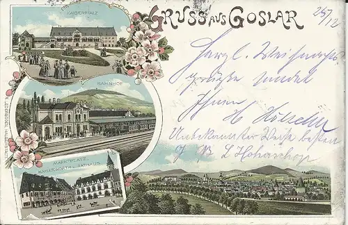 Goslar, 1898 gebr. Litho AK m. Bahnhof