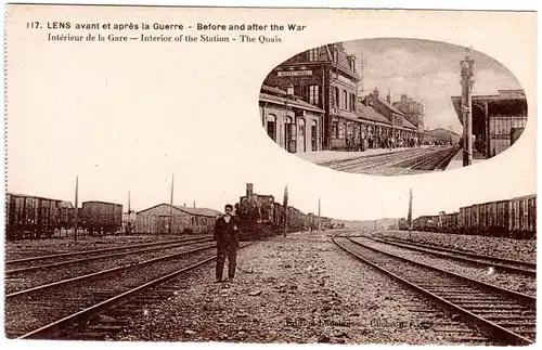 Frankreich, Lens m. Bahnhof u. Lokomotive, ungebr. sw-AK