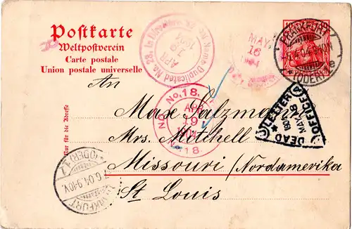 DR 1904, 10 Pf. Ganzsache v. Frankfurt Oder m. USA DEAD LETTER OFFICE St. Louis