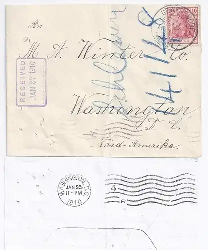 DR 1910, Heinersdorf, Brief m. ermäßigtem Porto (direkter Weg) n. USA. #2155