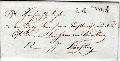 Bayern 1823, L1 CRONACH auf Porto Brief v. Mitwitz n. Würzburg